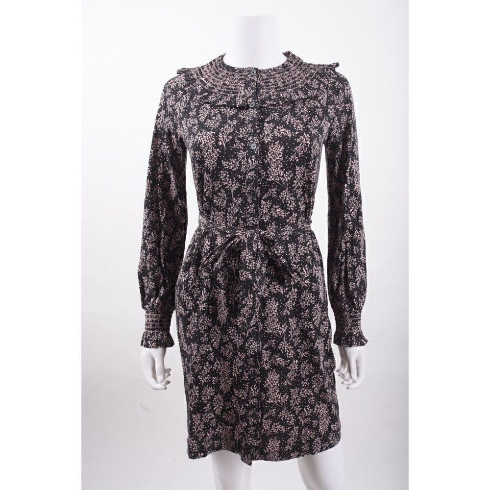 Boden Womens Smocked Detail Jersey Dress UK 14 US 10 Multi-Color Leafy Sprig NWT